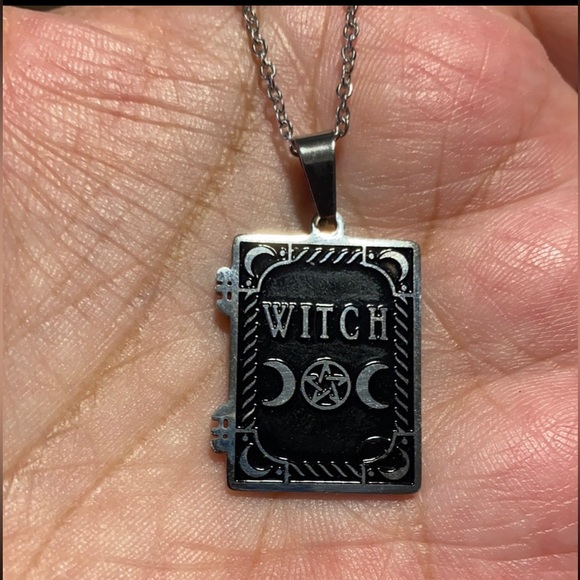 Triple Moon Witch Crescent moons Spell Book Pentagram Silver Necklace Jewelry - Picture 5 of 8